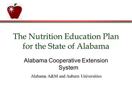 The Nutrition Education Plan for the State of Alabama Alabama Cooperative Extension System Alabama A&M and Auburn Universities.