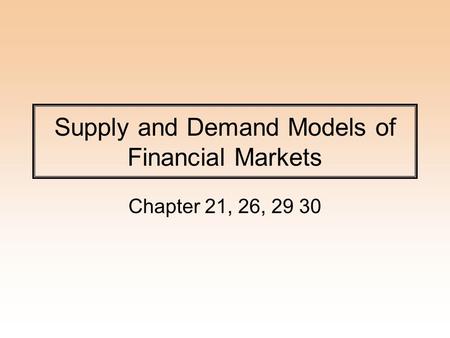 Supply and Demand Models of Financial Markets