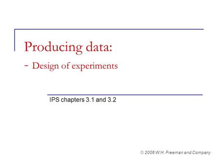 Producing data: - Design of experiments IPS chapters 3.1 and 3.2 © 2006 W.H. Freeman and Company.