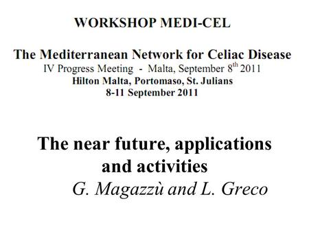 The near future, applications and activities G. Magazzù and L. Greco.