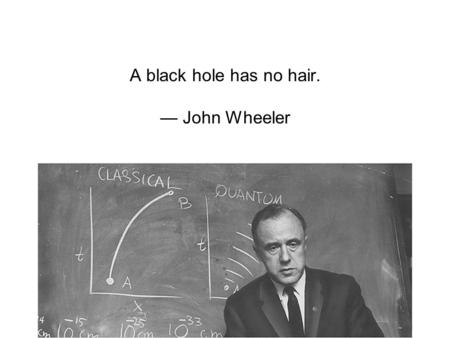 A black hole has no hair. — John Wheeler. Please, please: Do the homework. Do the homework even if it is past due. Late penalty for Momentum through Equilibrium.