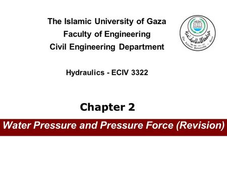 Water Pressure and Pressure Force (Revision)
