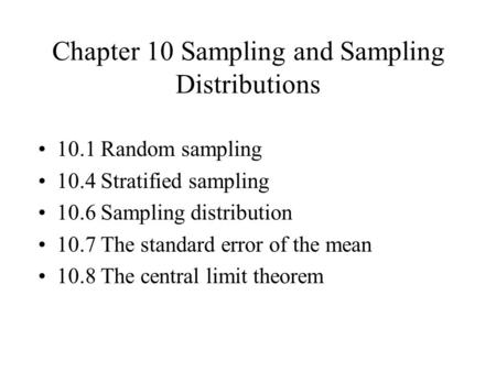 Chapter 10 Sampling and Sampling Distributions
