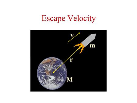Escape Velocity Cont’d Consider a projectile of mass m, leaving the surface of a planet (or some other astronomical body) with escape velocity v. It.