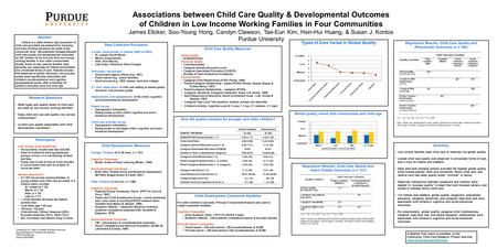 Associations between Child Care Quality & Developmental Outcomes of Children in Low Income Working Families in Four Communities James Elicker, Soo-Young.