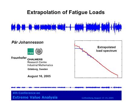 Extrapolation of Fatigue Loads 4th Conference on Extreme Value Analysis Gothenburg, August 15-19, 2005 Pär Johannesson Göteborg, Sweden August 16, 2005.