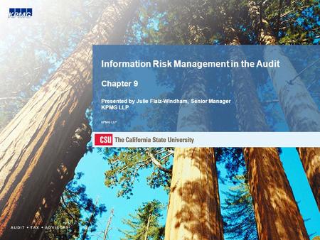 Information Risk Management in the Audit Chapter 9 Presented by Julie Flaiz-Windham, Senior Manager KPMG LLP KPMG LLP.