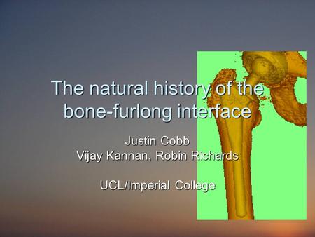 The natural history of the bone-furlong interface Justin Cobb Vijay Kannan, Robin Richards UCL/Imperial College.