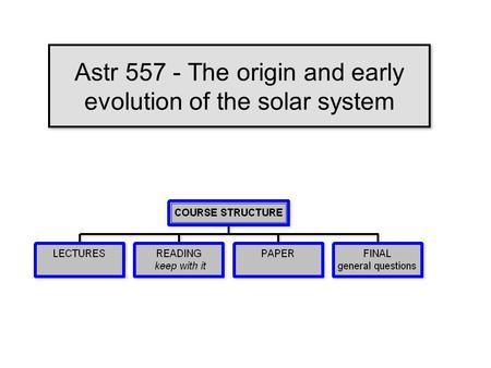 Astr 557 - The origin and early evolution of the solar system.