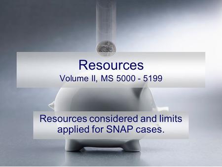 Resources Volume II, MS 5000 - 5199 Resources considered and limits applied for SNAP cases.