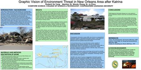 Graphic Vision of Environment Threat in New Orleans Area after Katrina Student: Ke Yang Mentors: Dr. Wendy Zhang, Dr. Ju Chou COMPUTER SCIENCE, COLLEGE.