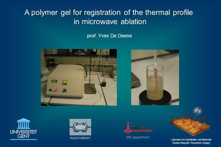 A polymer gel for registration of the thermal profile in microwave ablation prof. Yves De Deene Laboratory for Quantitative and Molecular Nuclear Magnetic.