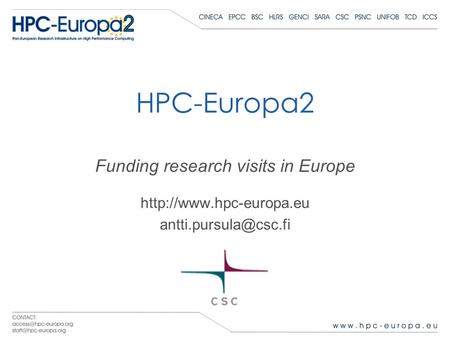HPC-Europa2 Funding research visits in Europe
