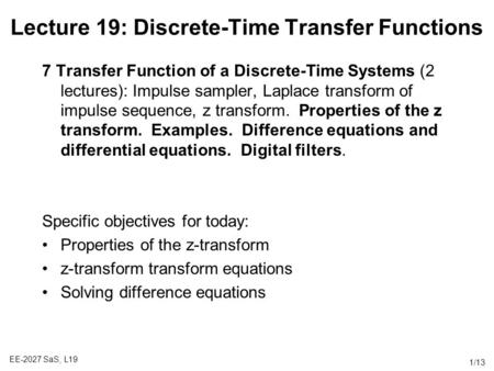 Lecture 19: Discrete-Time Transfer Functions