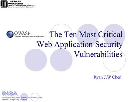 Information Networking Security and Assurance Lab National Chung Cheng University The Ten Most Critical Web Application Security Vulnerabilities Ryan J.W.