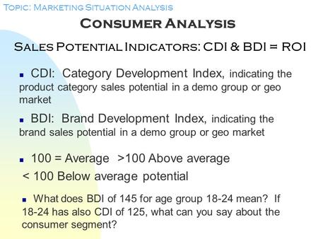 Sales Potential Indicators: CDI & BDI = ROI
