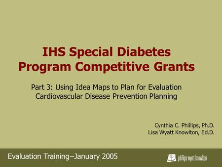 IHS Special Diabetes Program Competitive Grants Part 3: Using Idea Maps to Plan for Evaluation Cardiovascular Disease Prevention Planning Cynthia C. Phillips,