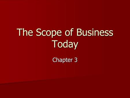 The Scope of Business Today Chapter 3. Business Size.