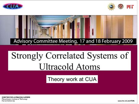 Strongly Correlated Systems of Ultracold Atoms Theory work at CUA.