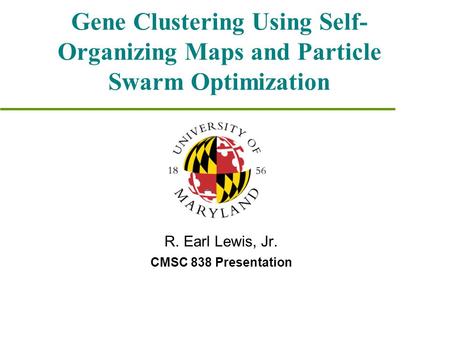Gene Clustering Using Self- Organizing Maps and Particle Swarm Optimization R. Earl Lewis, Jr. CMSC 838 Presentation.