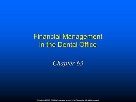 Financial Management in the Dental Office