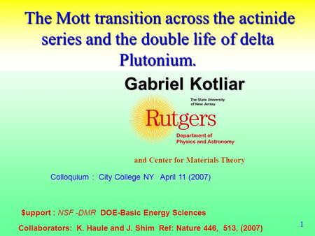 The Mott transition across the actinide series and the double life of delta Plutonium. The Mott transition across the actinide series and the double life.