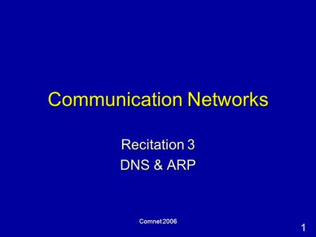 1 Comnet 2006 Communication Networks Recitation 3 DNS & ARP.