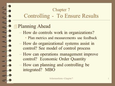 Chapter 7 Controlling - To Ensure Results