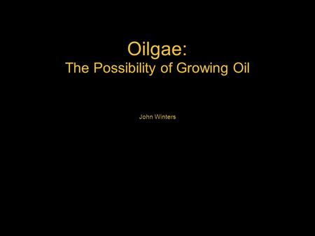 Oilgae: The Possibility of Growing Oil John Winters.