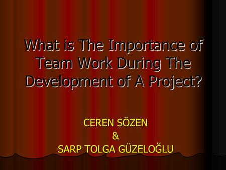 What is The Importance of Team Work During The Development of A Project? CEREN SÖZEN & SARP TOLGA GÜZELOĞLU.