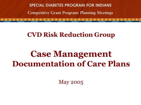 CVD Risk Reduction Group Case Management Documentation of Care Plans May 2005.