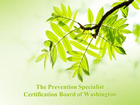The Prevention Specialist Certification Board of Washington.