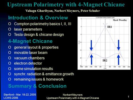 Stanford – Mar. 18-22, 2005 LCWS-2005 Norbert Meyners Upstream Polarimetry with 4-Magnet Chicane 1 Introduction & Overview O Compton polarimetry basics.