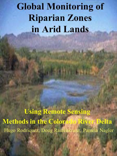 Global Monitoring of Riparian Zones in Arid Lands Using Remote Sensing Methods in the Colorado River Delta Hugo Rodriquez, Doug Rautenkranz, Pamela Nagler.