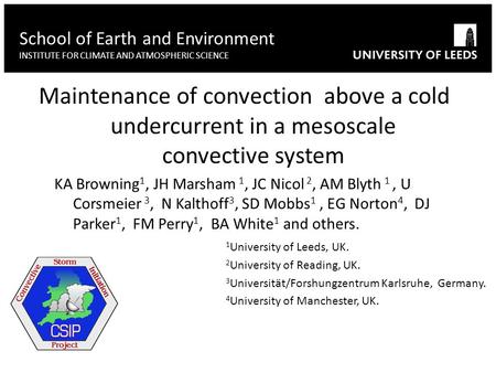 Maintenance of convection above a cold undercurrent in a mesoscale convective system School of Earth and Environment INSTITUTE FOR CLIMATE AND ATMOSPHERIC.