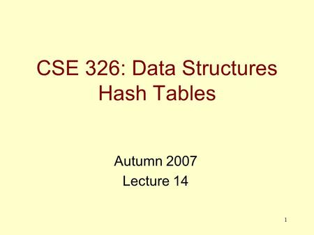 1 CSE 326: Data Structures Hash Tables Autumn 2007 Lecture 14.