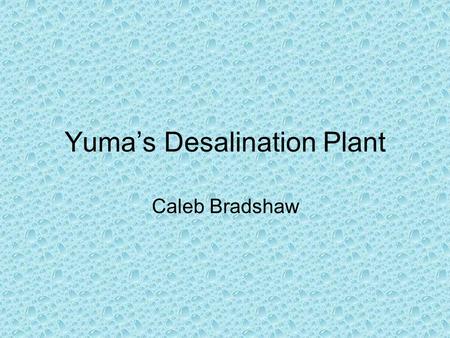 Yuma’s Desalination Plant Caleb Bradshaw. Desalination Plants in General There are over 4,000 plants around the world Approximately 800 are located in.