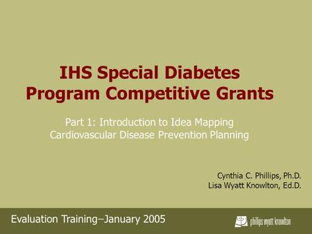 IHS Special Diabetes Program Competitive Grants Part 1: Introduction to Idea Mapping Cardiovascular Disease Prevention Planning Cynthia C. Phillips, Ph.D.