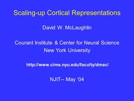 Scaling-up Cortical Representations David W. McLaughlin Courant Institute & Center for Neural Science New York University