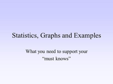 Statistics, Graphs and Examples What you need to support your “must knows”