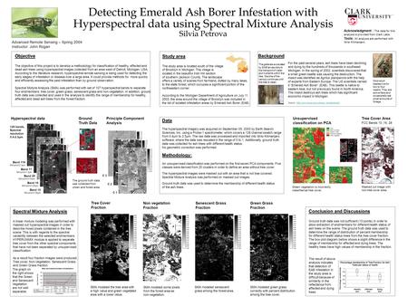 Detecting Emerald Ash Borer Infestation with Hyperspectral data using Spectral Mixture Analysis Silvia Petrova Objective The objective of this project.