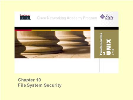 Chapter 10 File System Security. Security Policies security policies are doors maintain a balance between total access and total security UNIX has two.