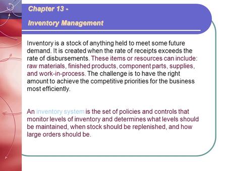 Chapter 13 - Inventory Management