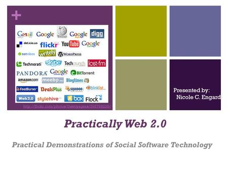 + Practically Web 2.0 Practical Demonstrations of Social Software Technology  Presented by: Nicole C. Engard.