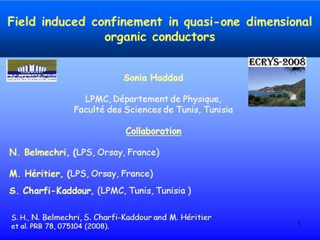 1 Sonia Haddad LPMC, Département de Physique, Faculté des Sciences de Tunis, Tunisia Collaboration N. Belmechri, (LPS, Orsay, France) M. Héritier, (LPS,