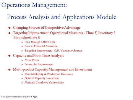 Process Analysis and Applications Module