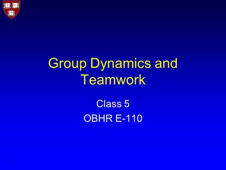 1 Group Dynamics and Teamwork Class 5 OBHR E-110.