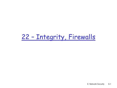 8: Network Security8-1 22 – Integrity, Firewalls.