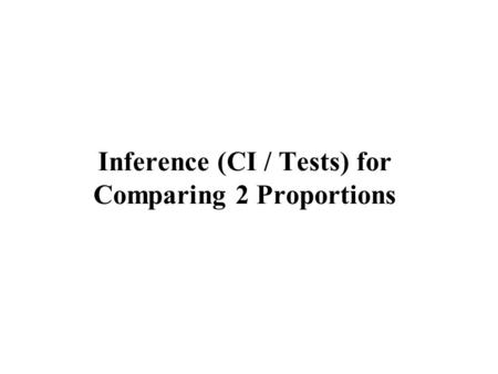 Inference (CI / Tests) for Comparing 2 Proportions.