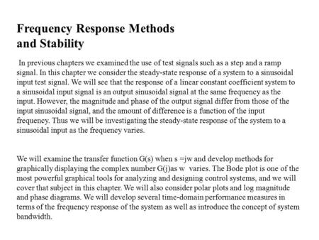 Frequency Response Methods and Stability